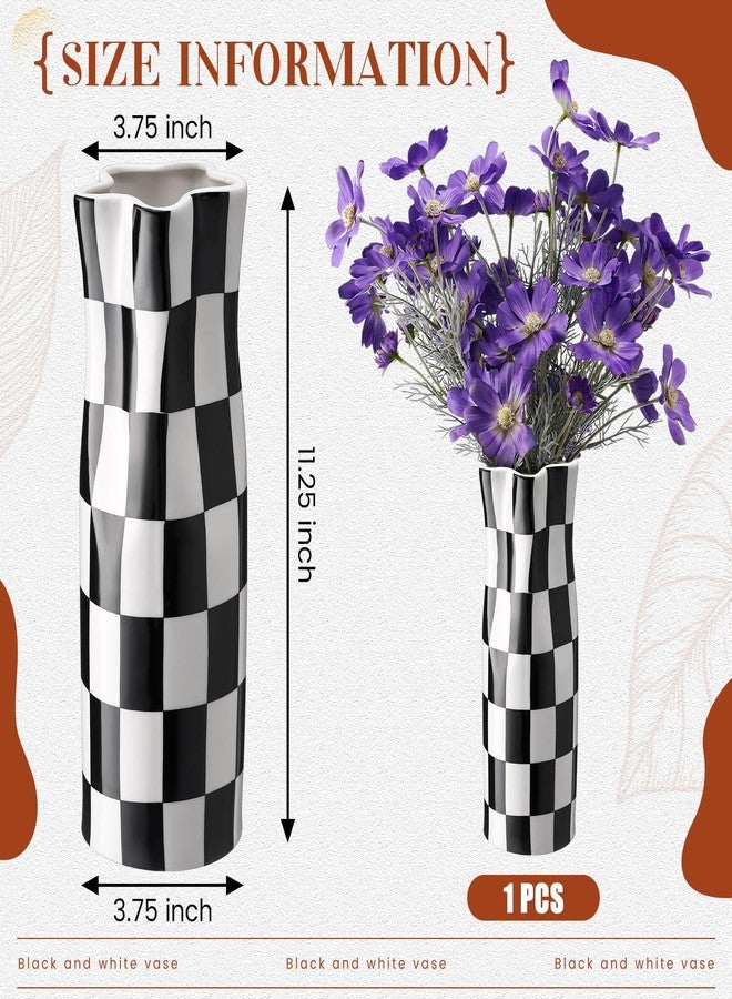 Ninehaoou Black and White Checkered Vase Large 11.25 Inch Height Modern Checkered Decor Ceramic Black and White Flower Shaped Decorative Vase for Office, Bedroom, Home Decor - Image 3